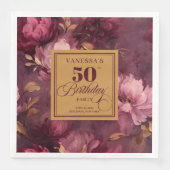 Eleganter Burgundy Blush Gold Rose 50. Geburtstag Serviette (Vorderseite)