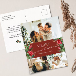 Eleganter Burgundy Botanischer Feiertag Postkarte