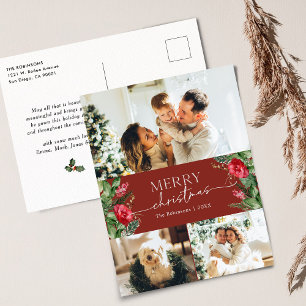 Eleganter Burgundy Botanischer Feiertag Postkarte