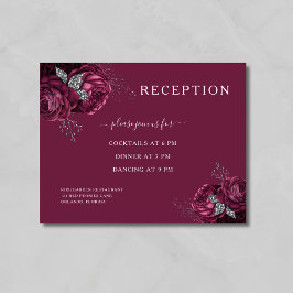 Eleganter Burgundy Floral Empfang Begleitkarte