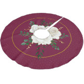 Eleganter Burgundy Glam Vintager weißer Rosenurlau Polyester Weihnachtsbaumdecke (Schrägansicht)