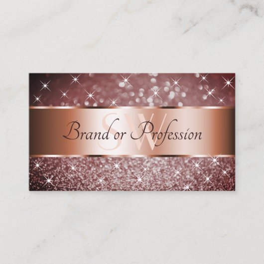 Eleganter Burgundy Glitzer Stars Monogram Rose Gol Visitenkarte (Vorderseite)