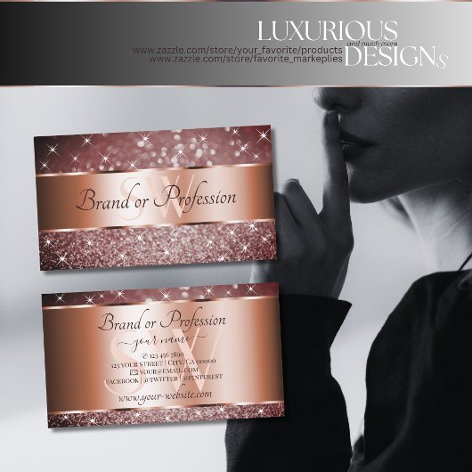 Eleganter Burgundy Glitzer Stars Monogram Rose Gol Visitenkarte