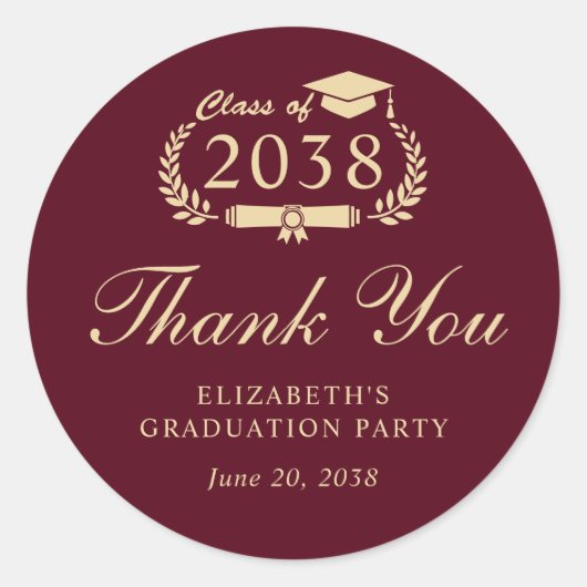 Eleganter Burgundy Gold Abschluss Vielen Dank Runder Aufkleber (Vorderseite)