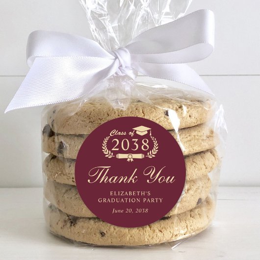 Eleganter Burgundy Gold Abschluss Vielen Dank Runder Aufkleber