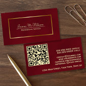 Eleganter Burgundy & Gold Beruflicher QR-Code Visitenkarte