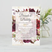 Eleganter Burgundy Gold Blubunch und Bubbly Einladung (Stehend Vorderseite)