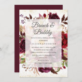 Eleganter Burgundy Gold Blubunch und Bubbly Einladung (Vorne/Hinten)