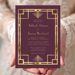 Eleganter Burgundy Gold Geometric Deko Wedding Einladung