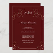 Eleganter Burgundy Gold MBA Abschluss Einladung (Vorne/Hinten)