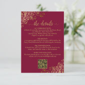 Eleganter Burgundy & Gold Wedding QR Code Details Begleitkarte (Stehend Vorderseite)