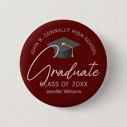 Eleganter Burgundy Graduate Custom 2025 Abschluss Button (Vorderseite)