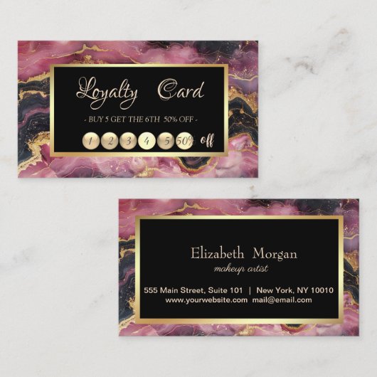 Eleganter Burgundy Marble Gold Sequins Frame Treuekarte (Vorne/Hinten)