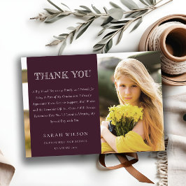 Eleganter Burgundy Minimal Clean Foto Abschluss Dankeskarte