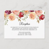 Eleganter Burgundy Peach Floral Abend Empfang Begleitkarte (Vorderseite)