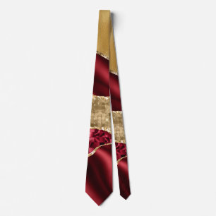 Eleganter Burgundy Satin Red Gold Glitzer Krawatte