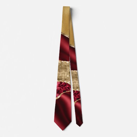 Eleganter Burgundy Satin Red Gold Glitzer Krawatte (Vorderseite)
