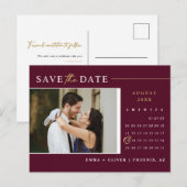 Eleganter Burgundy Save the Date Kalender QR-Code Postkarte (Vorne/Hinten)