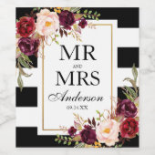 Eleganter Burgundy Schwarz-weiß gestreift Weinetikett (Einzelnes Label)