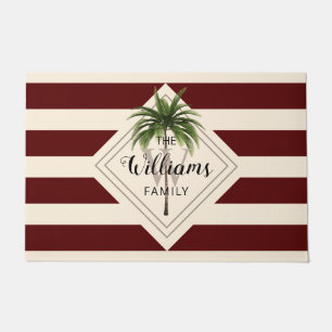 Eleganter Burgundy Script Monogram Tropical Beach Fußmatte