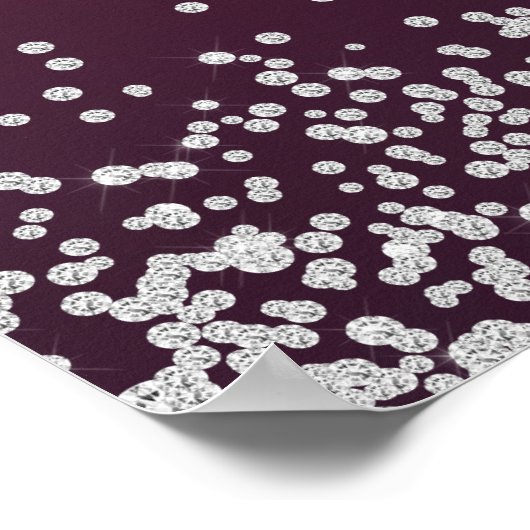 Eleganter Burgundy Silver Glitzer Wedding Poster (Ecke)
