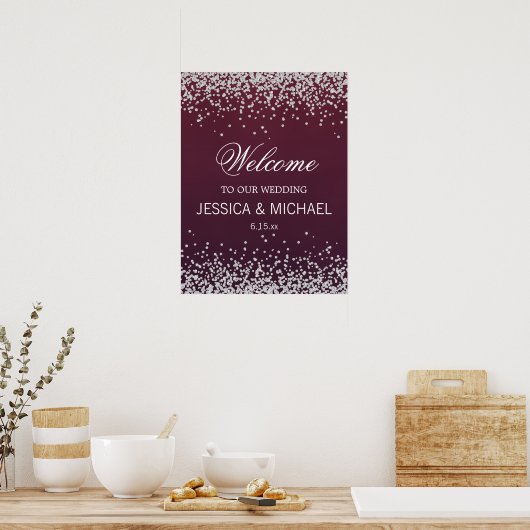 Eleganter Burgundy Silver Glitzer Wedding Poster (Küche)