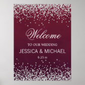 Eleganter Burgundy Silver Glitzer Wedding Poster (Vorne)