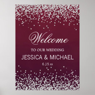 Eleganter Burgundy Silver Glitzer Wedding Poster