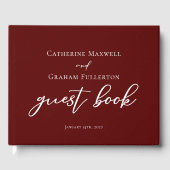 Eleganter Burgundy Typografy Abend Wedding Gästebuch (Vorderseite)
