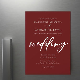 Eleganter Burgundy Typografy Abend Wedding Magneteinladung