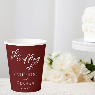 Eleganter Burgundy Typografy Abend Wedding Pappbecher