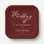 Eleganter Burgundy Typografy Abend Wedding Pappteller (Vorderseite)