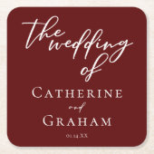 Eleganter Burgundy Typografy Abend Wedding Rechteckiger Pappuntersetzer (Vorderseite)
