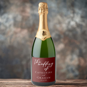 Eleganter Burgundy Typografy Abend Wedding Schaumweinetikett