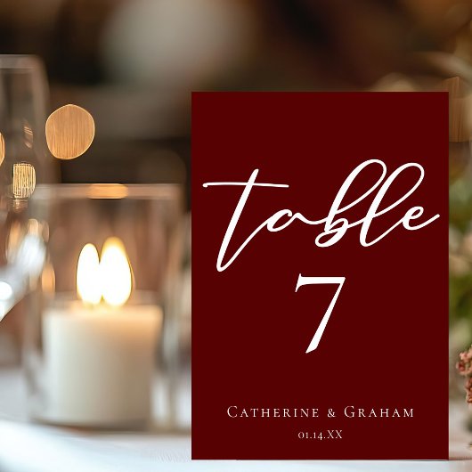 Eleganter Burgundy Typografy Abend Wedding Tischnummer