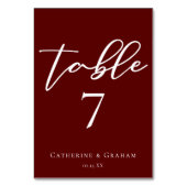 Eleganter Burgundy Typografy Abend Wedding Tischnummer (Rückseite)