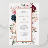 Eleganter Burgundy- und Navy-Aquarellrahmen Folieneinladung (Vorderseite)