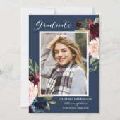 Eleganter Burgundy und Navy Grad Foto Abschluss Ankündigung (Vorderseite)