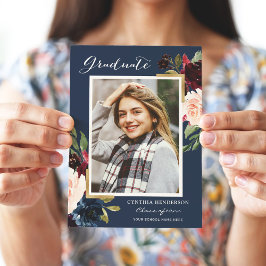 Eleganter Burgundy und Navy Grad Foto Abschluss Ankündigung