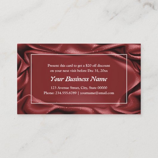 Eleganter Burgundy Velvet White Frame Makeup Artis Rabattkarte (Rückseite)
