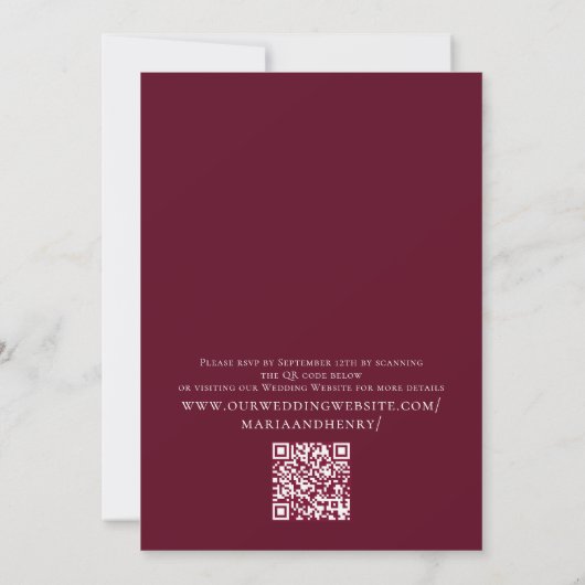 Eleganter Burgundy Watercolor Elfenbeinblume QR-Co Einladung (Rückseite)