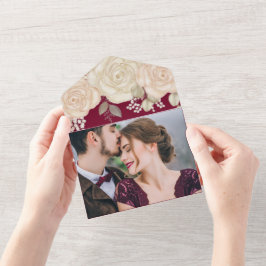 Eleganter Burgundy Watercolor Floral QR Code Websi All In One Einladung