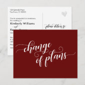 Eleganter Burgundy-Wechsel von Plänen für verspäte Postkarte (Vorne/Hinten)