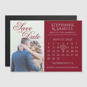 Eleganter Burgundy Wedding Calendar Save the Date Magneteinladung