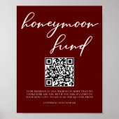 Eleganter Burgundy Wedding Honeymoon Fund QR Code Poster (Vorne)