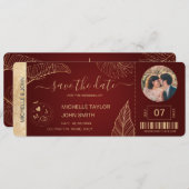 Eleganter Burgundy World Save the Date Boarding Pa Einladung (Vorne/Hinten)