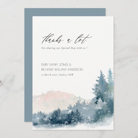 ELEGANTER BUSCHBLAU BLAUE BERGE PINENWEDEN DANKESKARTE (Vorne/Hinten)