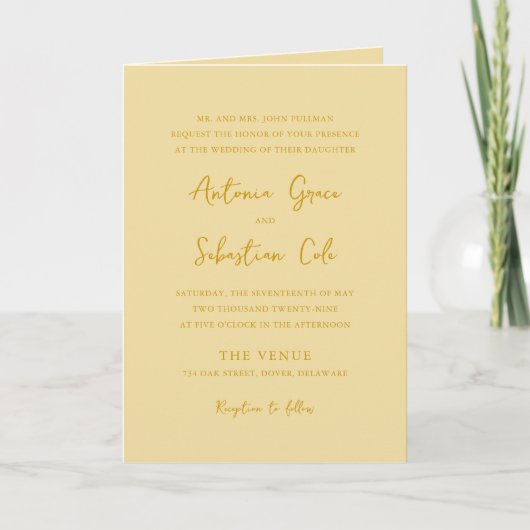 Eleganter Butter Yellow QR Code Moderne Hochzeit Einladung (Vorderseite)