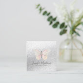 Eleganter Butterfly Glitzer Blush Quadratische Visitenkarte (Stehend Vorderseite)