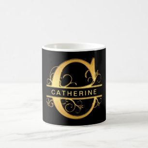 Eleganter "C" Monogram Personalisiert Name Black G Kaffeetasse